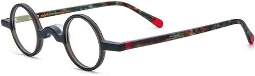 HEPIDEM Multicolor Acetate Glasses Frame Men,Small Round Vintage Retro Optical Eyeglasses 9266, 9266 Coffee