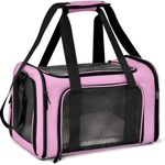 PetBuds Pet Carrier Bag, Soft Sided Foldable Cat/Dog/Pet Carrier Bag With Shoulder Strap & Removable Mat, Airline Approved Durable Cat Basket - Pink (Large)