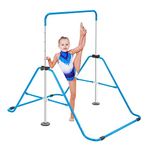 Trintion Gymnastics Bar Folding Training Equipment Gymnastic Kids Horizontal Bar Adjustable Height 84-137cm for Girls Boys Home Indoor Outdoor Blue