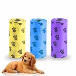 Dog Poo Bag Heavy Duty Pet Waste Bags Disposal Bag Leak Proof Puppy Poop Bags Print Paw Design Extra Thick Disposable Doggy Refill Rolls For Dogs Pet Supplies Assorted Colour 3 X 20Pc (Pack Of 1)