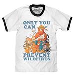 Tee Luv Men's Smokey Bear T-Shirt - Only You Can Prevent Wildfires Ringer Shirt, White/Black, M