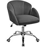 Yaheetech Computer Chair Desk Office Chair Cute Makeup Vanity Chair with Armrests for Bedroom Modern Swivel Rolling Chair Dark Gray