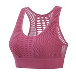 PLUMBURY Women's Padded Crop Top Sports Bra with Mesh Racerback for Gym/Yoga/Workout, Size 2XL, Pink