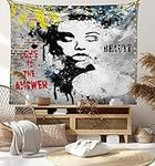 Ambesonne Graffiti Tapestry, Modern and Grunge Wall a Girl and Words Casual Youth Urban Fashion Print, Wide Wall Hanging for Bedroom Living Room Dorm, 80" X 60", Yellow Grey