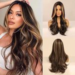 HAIR WALA™ Highlight Wigs for Women 26 Inch Long Curly Synthetic Wigs Middle Part Blonde Highlights Hair Wigs Loose Wavy Wigs Heat Resistant+ 02 Wig Cap Free