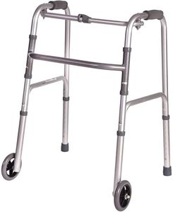 DMI Lightweight Aluminum Folding Walker with Single Release, 5 Inch Wheels, Adjustable Height, No Assembly Needed, Silver, 250 lb Weight Capacity