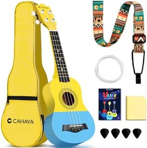 CAHAYA 21-Inch Cartoon-themed Mahogany Soprano Ukulele Beginner Kit with Gig Bag, Colorful Strap, and Fretboard Stickers—Ideal for Both Kids and Adults, Perfect Professional Hawaiian Ukulele Gift