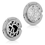 kwmobile Purse Hooks for Table - Set of 2 Portable Handbag Hook Foldable Bag Holder Purse Hangers for Tables with Design - Heart to Heart Black/White/Silver