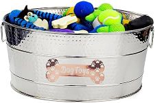 Stainless Steel Indestructible Dog Toy Bin - Pet Storage Bin with Handles, Large Organizer Storage Basket for Pet Toys, Blankets, Leashes - Pawprint Design Home Decor (Silver - 25 Quart)