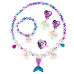 AYNKH Mermaid Princess Dress Up Set, Party Decorations Halloween Costume Accessories Birthday Gift, Kids Jewelry Sets Include Necklace Bracelet Ring Earrings for Girls