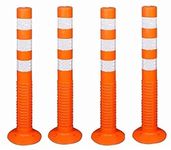 SAFETYZONE® Flexible Spring Parking Post Barrier High Grade Polyurethane Material With 3 White Reflective Tapes Easy To Install - Orange (Pack Of 4)