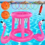 Pool Toys Pool Floats Pool Games for Kids Adult, Inflatable Pool Basketball Hoop & Ring Toss Game, 2-in-1 Pool Floating Outdoor Party Water Toy for Adults Family Kids Ages 4-8-12 (Pink-1)