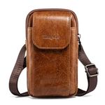 Hengwin Genuine Leather Cell Phone Holster for Belt, Mini Crossbody Purse Shoulder Bag for Men/Women, Belt Pouch Wallet Case with Belt Clip Fit for iPhone 15 14 13 Pro Samsung Galaxy S24 S23 (Brown)