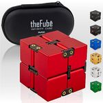 PILPOC theFube Infinity Cube Fidget Desk Toy - Premium Quality Aluminum Infinite Magic Cube with Exclusive Case, Sturdy, Heavy, Relieve Stress and Anxiety, for ADD, ADHD, OCD (Red)