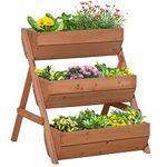 Outsunny 3 Tier 66L Raised Garden Bed Wooden Elevated Planter Box Kit for Flower, Vegetable, Herb, 65 x 75 x 76cm, Brown