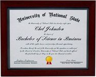 8.5x11 Mahogany Certificate and Document Frame - Wide Gallery Molding- Includes both Attached Hanging Hardware and Desktop Easel - Display Certificates, Documents, a Diploma, or an 8.5 x 11 Inch Photo