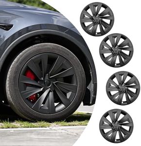4Pcs Model Y Juniper Wheel Covers 19 Inch for Tesla Wheel Spiral Style Aero Hubcaps Model Y Juniper Accessories 2025.03-2026(Matte Black)