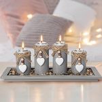 GoMaihe Candle Holder Set of 4 with Wodden Tray, Tealight Holders Candlestick Holder, Table Centerpiece Home Decor Living Room Bedroom Decoration Mum Birthday Gift Wedding Christmas Party Ornaments