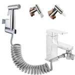 Handheld Bidet Sprayer Dual Function Nozzle Stainless Steel Baby Cloth Diaper Spray Set with Faucet Dispenser Hose Wall Mount Bracket