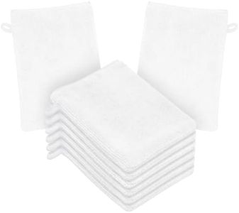 HOTUT 8 Pack Microfiber Body Wash Mitts, 15x20 cm Flannels Soft Shower Face Mitts, Face Cleansing Mitts, Soft Face Mitten, Bath SPA Cloth, Reusable Makeup Remover Mitt Gloves (White)