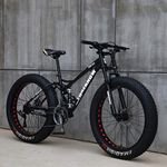 Mens Mountain Bike 26 Inch Full Suspension Mountain Bikes Bicycle, Soft Tail Dual Suspension Fat Tire Bike Double Disc Brake, Beach Snow All Terrain MTB,Black,26" 21 Speed