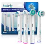 Health+ Compatible Oral-B Ortho and Power Tip Bristle Replacement Heads for Electric Toothbrushs - 8-Pack | Braces Brush Heads With Dupont Bristles | Interproximal Clean with Orthodontic Brushes | Clean Retainers