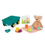 B. toys - Teddy, Cart and Book - Cara - Super Soft 30 cm Stuffed Animal - Cart & Play Food - HappyHues for Babies and Toddlers, 18 Months +