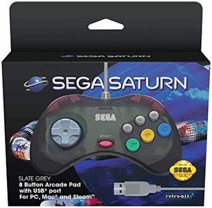 Retro-Bit SEGA USB Saturn 8-Button Arcade Pad, Slate Grey (RET00134)