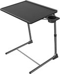 Adjustable TV Tray Table - TV Dinner Tray on Bed & Sofa, Comfortable Folding Table with 6 Height & 3 Tilt Angle Adjustments, Laptop Table with Built-in Cup Holder (1 Pack, Black)