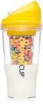 The CRUNCHCUP 1 Count (Pack of 1) Yellow- Portable Plastic Cereal Cups for Breakfast On The Go, to Go Cereal and Milk Container for Your Favorite Breakfast Cereals, No Spoon or Bowl Required