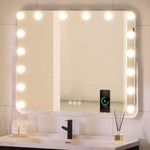 YITAHOME 28 x 22 LED Bathroom Mirror with Lights, Lighted Wall Mirror Bathroom Vanity Mirror with Bluetooth Speaker, Wireless Charger, USB & Type-C Charging Port, Dimmable Bulbs, Memory Function