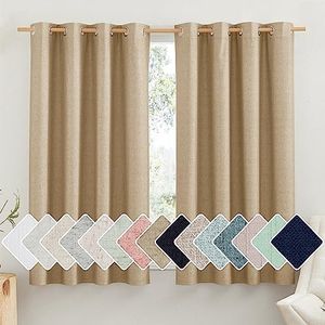 NICETOWN 100% Absolutely Blackout Linen Curtains with Thermal Insulated White Liner, Camel, 52" Wide by 63" Long, 2 Pieces, Linen Blend Window Drapes Privacy Window Treatments for Bedroom/Kids Room
