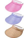 Syhood 3 Pieces Sun Visor Hats Summer Wide Brim Clip on Beach Adjustable Large Brim Cap Golf Hat for Women, Color Set 3, as the pictures shown