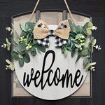 Alynsehom Welcome Sign Front Door Welcome Wreaths Wood Sign for Farmhouse Porch Decor Rustic Wooden Wall Sign Hangers Door Decorations Outdoor Hanging Holiday Gift Craft (White)