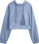 PDKFASHIONS Casual Wear Solid Crop Zipper Jacket Hooded Neck Full Sleeves with Kangaroo Pocket Hoodie for Women | S,Blue