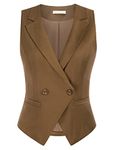 Belle Poque Women Victorian Vest Lapel Collar Open Front V-Neck Waistcoat with Two Pockets Brown XL