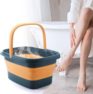 15L Collapsible Foot Soak Tub with Handle Feet Soaking Tub Pedicure Spa Foot Bath Basin with Massaging Acupoints Multifunction Buckets for Cleaning Mop, Camping,Foldable Laundry Basket (Blue)
