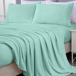 Chezmoi Collection Extra Soft Fleece Sheet Set Full, Microplush Non-Pilling Velvety Bed Sheet, Deep Pocket - Lightweight All Season Warmth, Full, Aqua