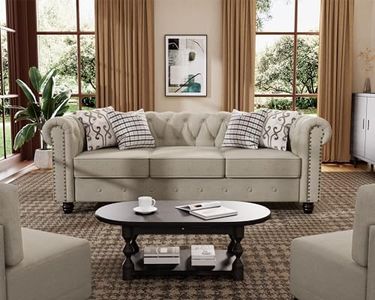 Morden Fort No Sagging Couch Sofa, Couches for Living Room 24'' Deep Seat Sofas Couches Pet-Friendly Linen Chesterfield Tufted Sofas for Living Room Bedroom Beige