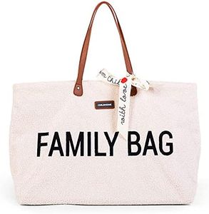 CHILDHOME, Family Bag, Sac à Langer, Sac de Voyage/Week-end, Grande Contenance, Pochette incluse détachable, Teddy Ecru
