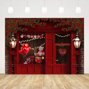 Ticuenicoa 9x6ft Valentine's Day Backdrop for Photoshoot Red Wood Door Roses Photography Background Glitter Lights Floral Backdrop Red Hearts Decorations Lovers Portrait Booth Props Backgrounds