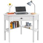 Yaheetech Modern L Shaped Corner Computer Desk, Office Work Desk Triangle Dressing Table for Small Spaces, Laptop Working Table with Storage Drawer & Shelves for Home Office, (106x71.5x76.5)cm, White