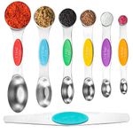 Igluu Meal Prep - Magnetic Measuring Spoons Set of 7, Stainless Steel, Nestable Double-Sided Teaspoons & Tablespoons, Narrow Measuring Spoons fit in Spice Jars for Dry & Liquid Ingredients