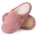 EverFoams Women's Warm Shearling Memory Foam Mule Slippers Anti-Slip Lightweight Breathable Winter House Shoes, Pink, 5-6UK