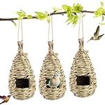 Jodsen 3 Pcs Bird Nest,Hummingbird House for Outside Hanging,Roosting Pouches Birds,Grass Hanging Wren Finch Song Birds Nesting,Hand Woven Nesting Boxes,for Garden Decoration,24x10.5 cm