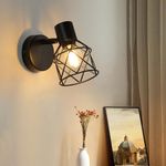 FORCOSO Wall Lights Indoor, Spot Lights 350°Adjustable, E14 Wall Lamp Sconce Lights Fittings Vintage Black Light Shade, Industrial Ceiling Lights Wall Lighting Fixtures Living Room Bedrooms Hallway