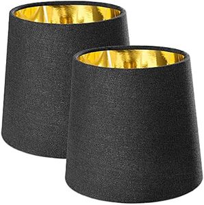Navaris Pantallas de lámpara negro y dorado - Set de 2x Pantalla redonda estilo vintage para lámparas de mesa salón dormitorio - Portalámparas E14