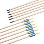 30 Inch Wood Arrows Hunting Practice Target Arrow 3 Inch Plastic Vane Fletching for Archery Traditional Recurve Bow Horsebow Longbow (Pack of 12)