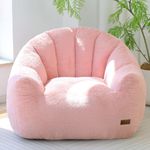 UODERS Bean Bag Chair, Faux Fur Beanbag Chairs for Kids & Adults, Shell-Shaped Comfy Floor Chair with Foam Filling for Reading and Living Room(Pink-L)