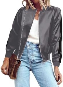 Zeagoo Women's Bomber Jacket Lightweight Zip Up Jacket Casual Striped Jacket Coat Outerwear Windbreaker with Pockets, Dark Gray, Large